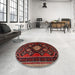 Round Traditional Reddish Brown Persian Rug in a Office, tr1936