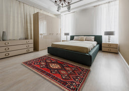 Traditional Reddish Brown Persian Rug in a Bedroom, tr1936