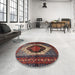 Round Traditional Dark Almond Brown Persian Rug in a Office, tr1937