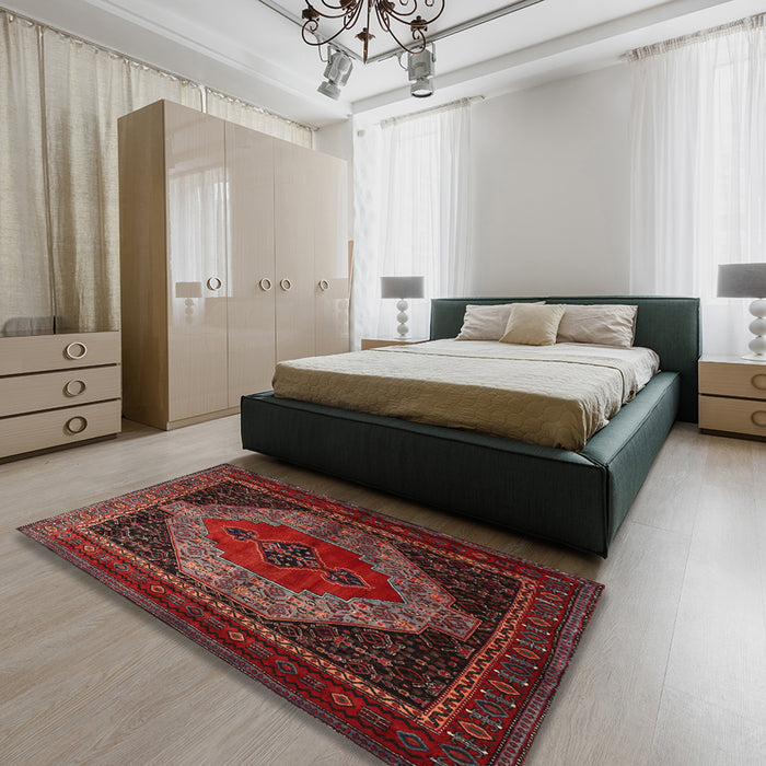 Traditional Chestnut Brown Persian Rug in a Bedroom, tr1938