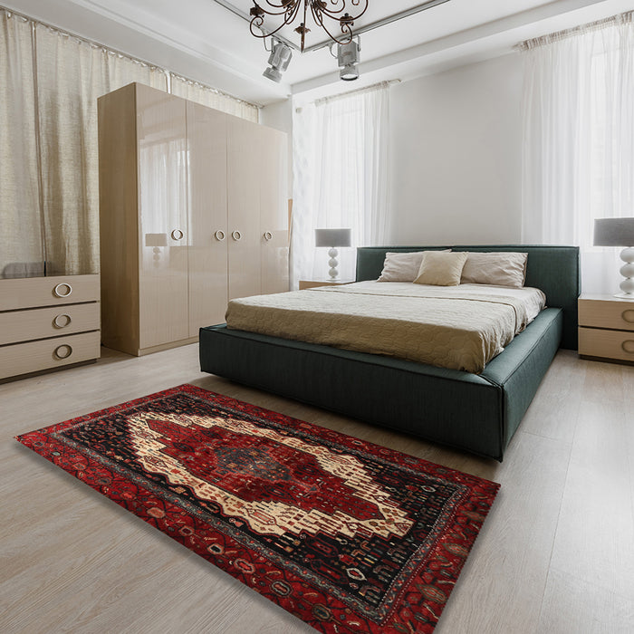 Traditional Reddish Brown Persian Rug in a Bedroom, tr1939
