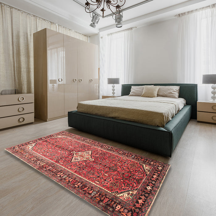 Traditional Copper Red Pink Persian Rug in a Bedroom, tr193