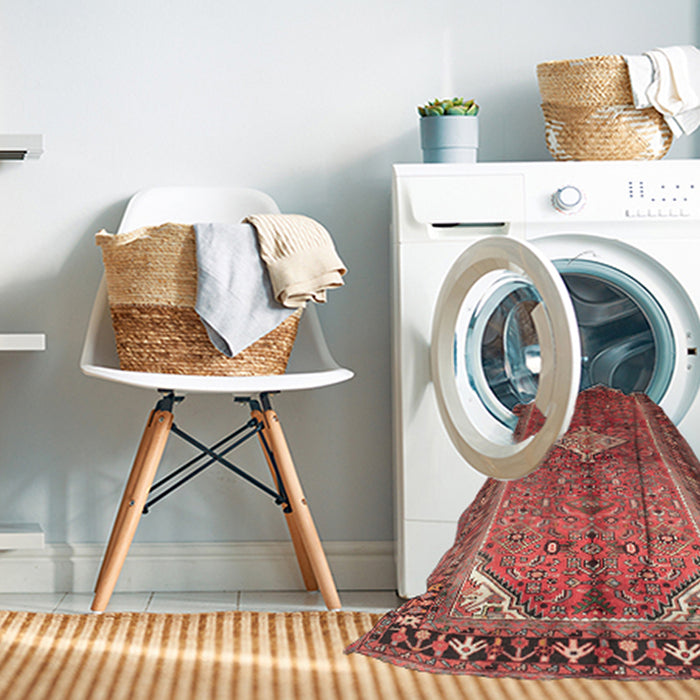 Machine Washable Traditional Copper Red Pink Rug in a Washing Machine, wshtr193