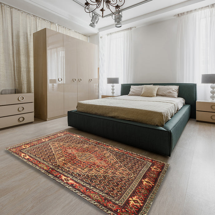 Machine Washable Traditional Saffron Red Rug in a Bedroom, wshtr1940
