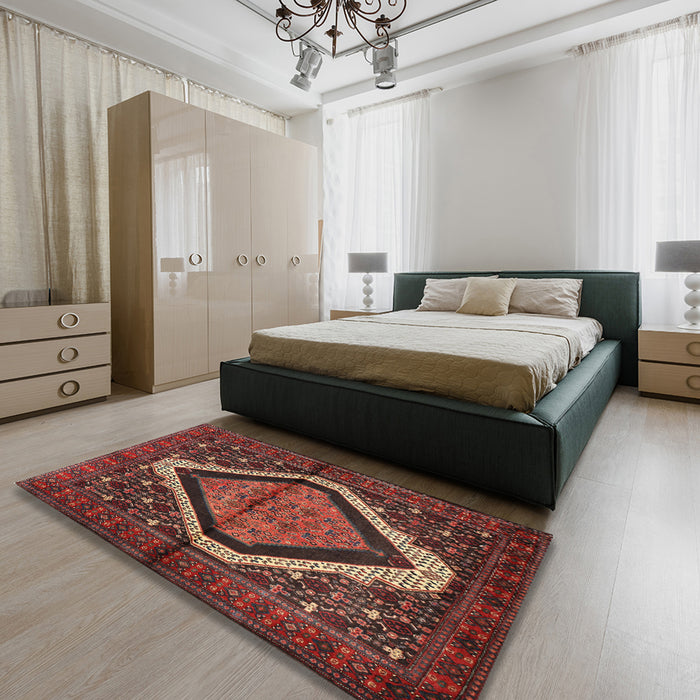 Machine Washable Traditional Saffron Red Rug in a Bedroom, wshtr1941