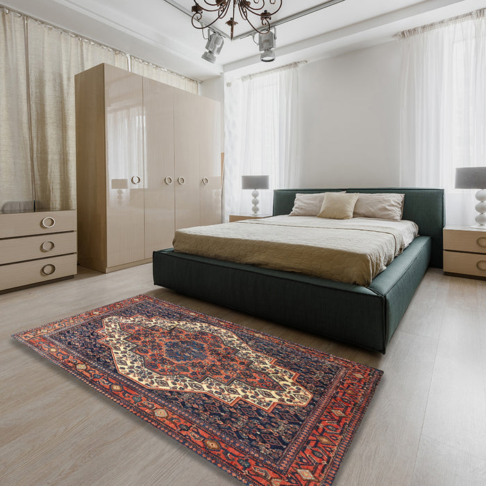Machine Washable Traditional Dark Almond Brown Rug in a Bedroom, wshtr1945
