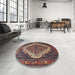 Round Traditional Dark Almond Brown Persian Rug in a Office, tr1945