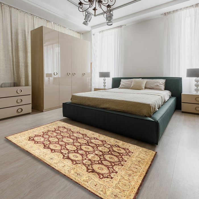 Traditional Chocolate Brown Persian Rug in a Bedroom, tr1947
