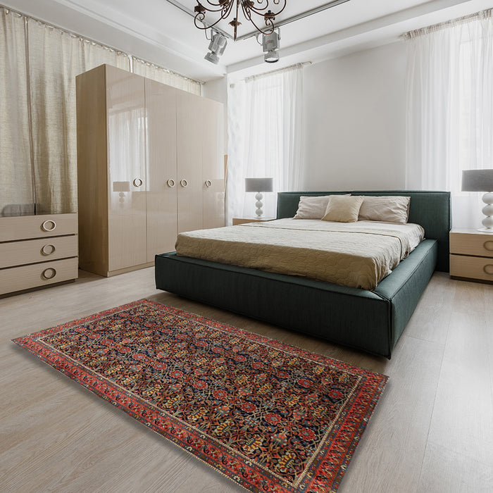 Machine Washable Traditional Brown Rug in a Bedroom, wshtr1948