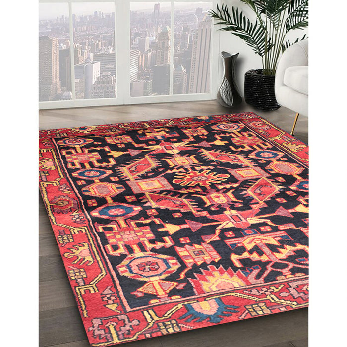 Machine Washable Traditional Copper Red Pink Rug in a Family Room, wshtr194