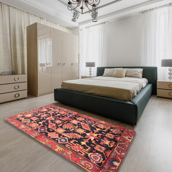 Machine Washable Traditional Copper Red Pink Rug in a Bedroom, wshtr194