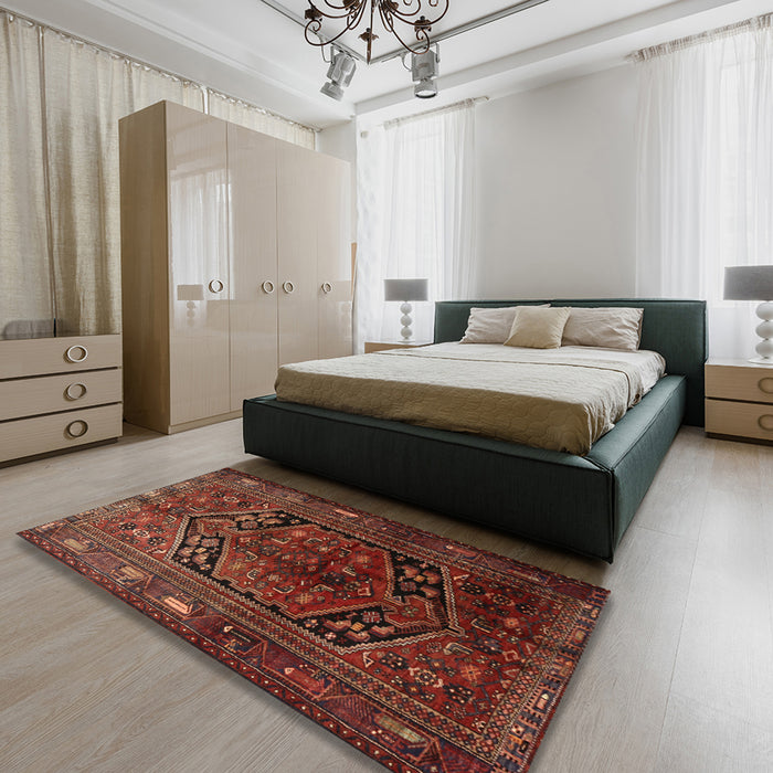 Machine Washable Traditional Saffron Red Rug in a Bedroom, wshtr1950