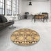 Round Machine Washable Traditional Sienna Brown Rug in a Office, wshtr1951