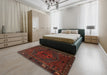 Machine Washable Traditional Dark Red Rug in a Bedroom, wshtr1953