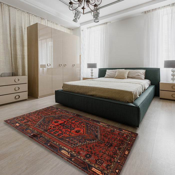 Machine Washable Traditional Dark Red Rug in a Bedroom, wshtr1953