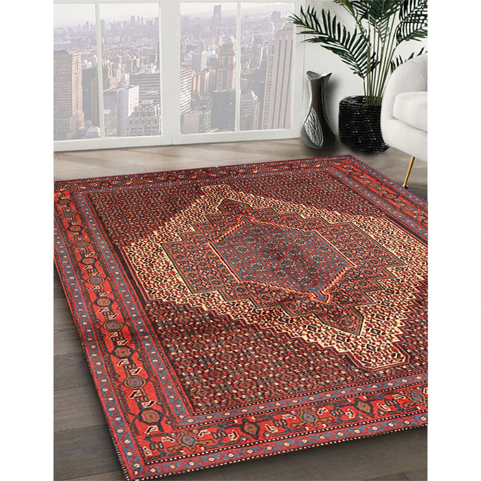 Traditional Rust Pink Medallion Rug in Family Room, tr1954