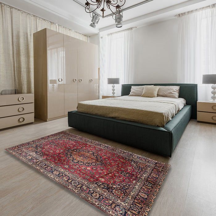 Machine Washable Traditional Dark Almond Brown Rug in a Bedroom, wshtr1955