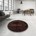 Round Traditional Black Brown Persian Rug in a Office, tr1957