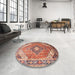 Round Traditional Fire Brick Red Persian Rug in a Office, tr195