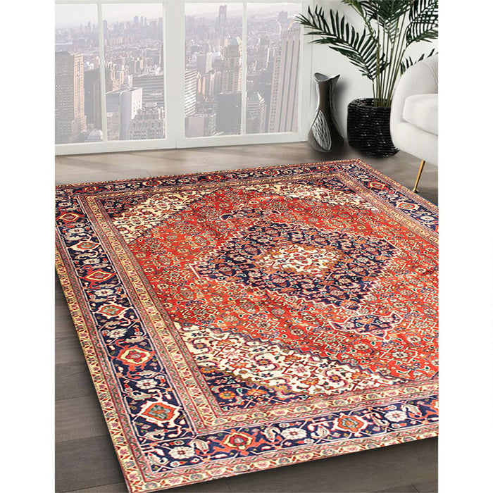 Traditional Fire Brick Red Persian Rug in Family Room, tr195