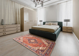 Traditional Fire Brick Red Persian Rug in a Bedroom, tr195