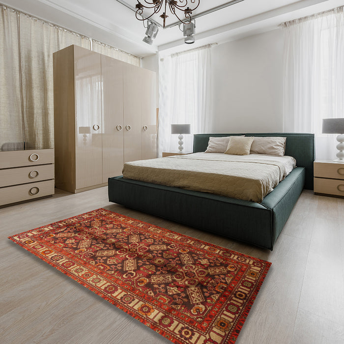 Machine Washable Traditional Tomato Red Rug in a Bedroom, wshtr1962