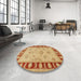 Round Machine Washable Traditional Orange Rug in a Office, wshtr1963