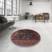 Round Machine Washable Traditional Sienna Brown Rug in a Office, wshtr1966