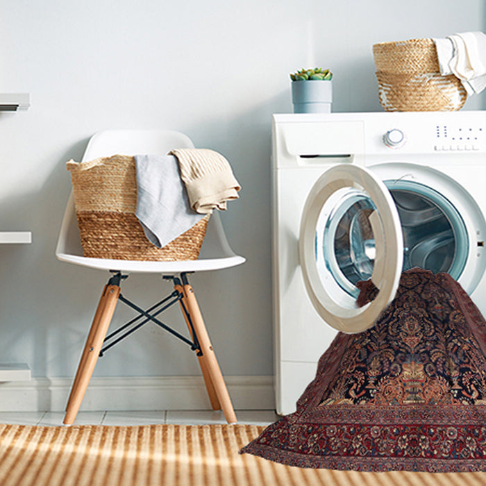 Machine Washable Traditional Sienna Brown Rug in a Washing Machine, wshtr1966
