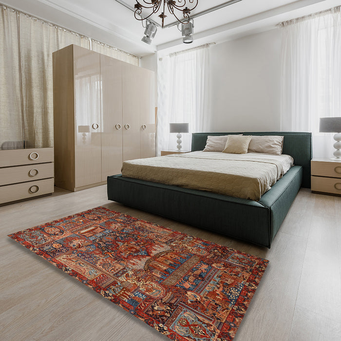 Machine Washable Traditional Saffron Red Rug in a Bedroom, wshtr1967