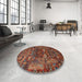 Round Machine Washable Traditional Saffron Red Rug in a Office, wshtr1967