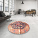 Round Machine Washable Traditional Cherry Red Rug in a Office, wshtr196