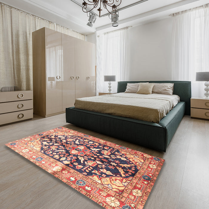 Machine Washable Traditional Cherry Red Rug in a Bedroom, wshtr196