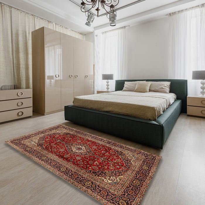 Traditional Saffron Red Persian Rug in a Bedroom, tr1972
