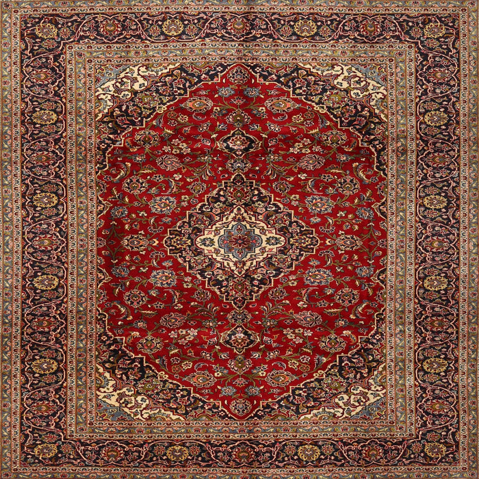 Round Machine Washable Traditional Saffron Red Rug, wshtr1972