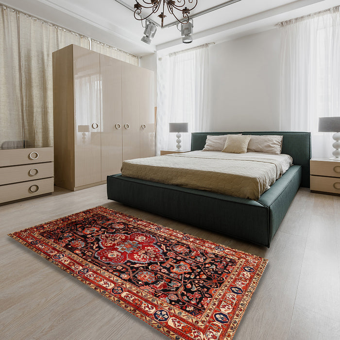 Machine Washable Traditional Crimson Red Rug in a Bedroom, wshtr197