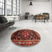 Round Machine Washable Traditional Crimson Red Rug in a Office, wshtr197