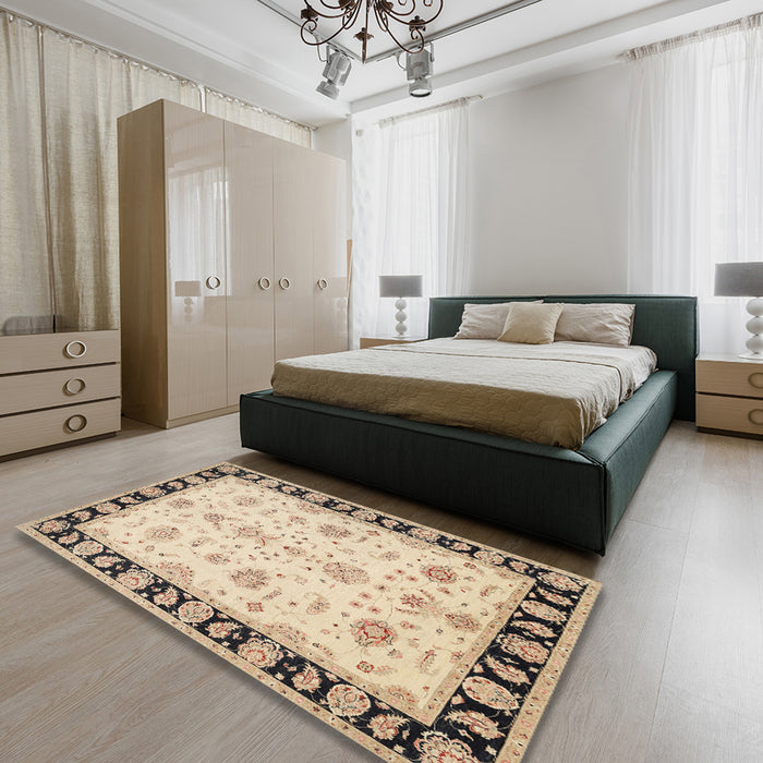 Traditional Dark Almond Brown Persian Rug in a Bedroom, tr1981