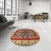 Round Traditional Fire Brick Red Geometric Rug in a Office, tr1987