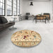 Round Traditional Brown Gold Animal Rug in a Office, tr1989