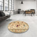Round Machine Washable Traditional Brown Gold Rug in a Office, wshtr1989