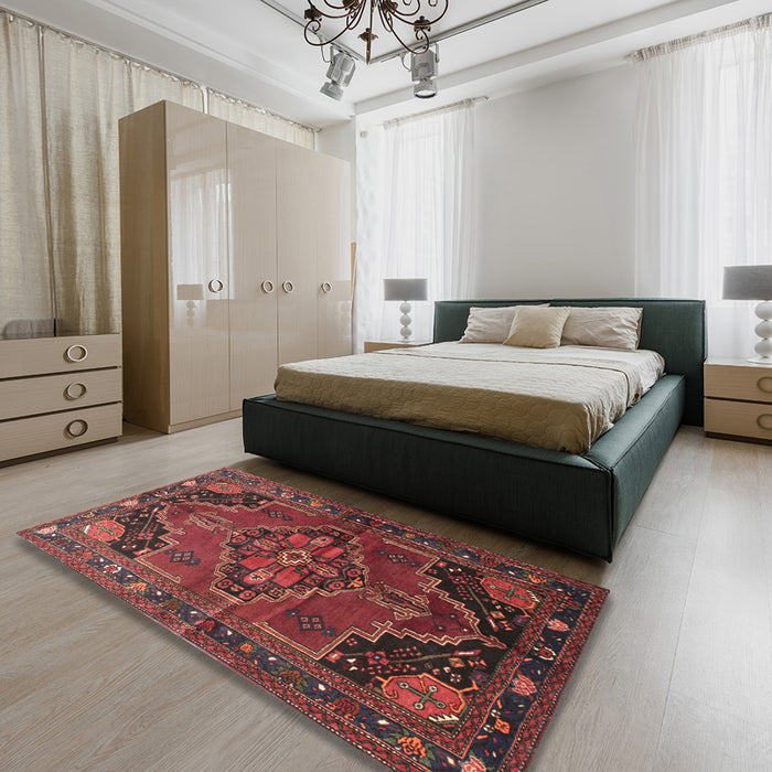 Traditional Chestnut Brown Persian Rug in a Bedroom, tr198