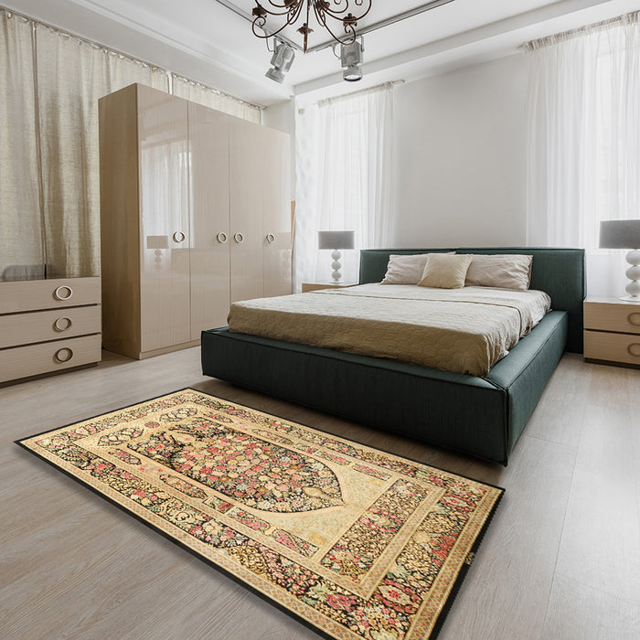 Traditional Sienna Brown Persian Rug in a Bedroom, tr1990