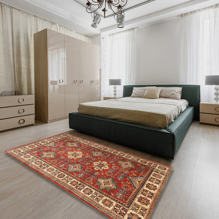 Traditional Brown Persian Rug in a Bedroom, tr1991