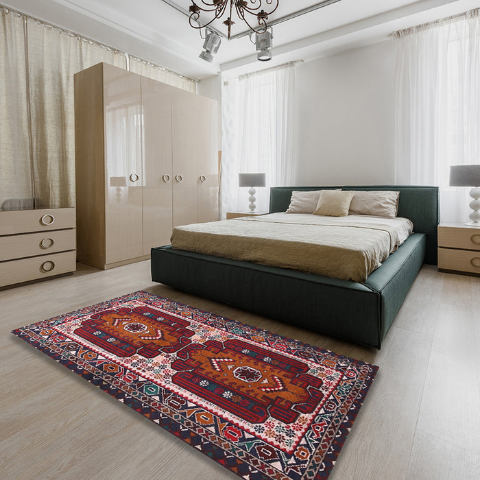 Machine Washable Traditional Saffron Red Rug in a Bedroom, wshtr1994