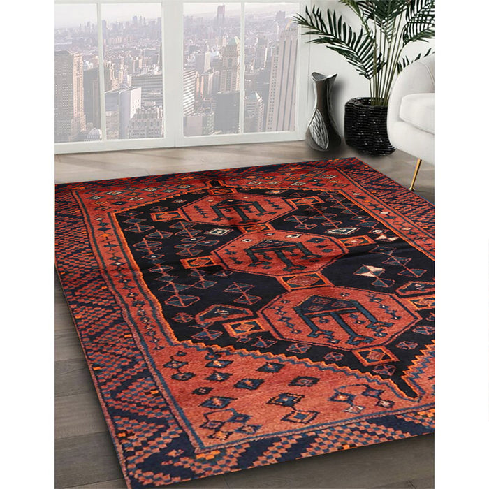 Traditional Chestnut Brown Persian Rug in Family Room, tr1996