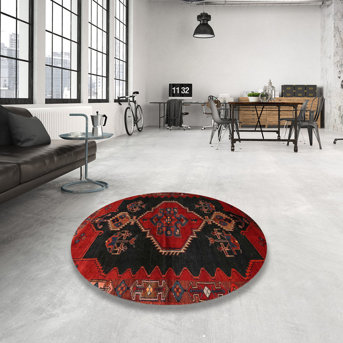Round Traditional Bakers Brown Persian Rug in a Office, tr1998