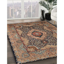 Traditional Camel Brown Medallion Rug in Family Room, tr19