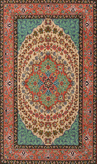 Machine Washable Traditional Saffron Red Rug, wshtr1