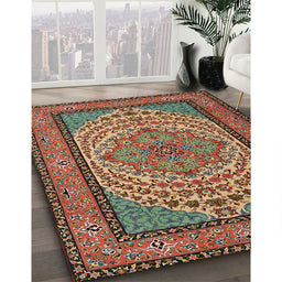Traditional Saffron Red Persian Rug in Family Room, tr1
